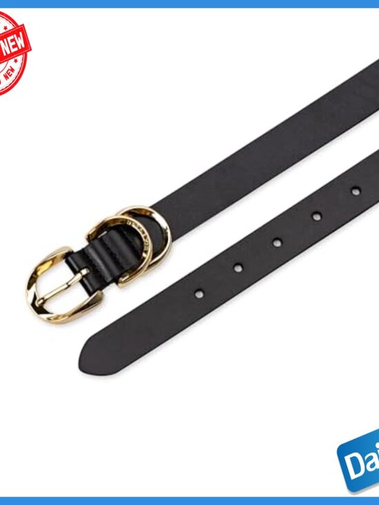 Large Slim Leather Dress Belt with Metal Loops, Adjustable Fit